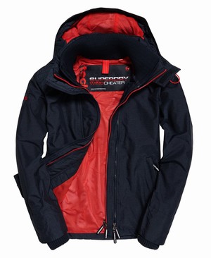 Superdry Hooded Technical Pop Cipzár SD-Windcheater Férfi Kabát Kék/Piros | VNGPX5412